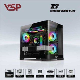 Case VSP X7 Aquanaut Gaming M-ATX Black/Đen (Kèm 3Fan Led)