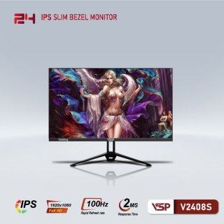 Màn hình PC Phẳng VSP V2408S Tràn Viền (24inch, IPS, FHD, 100Hz) Black/Đen