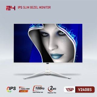 Màn hình PC Phẳng VSP V2408S Tràn Viền (24inch, IPS, FHD, 100Hz) White/Trắng