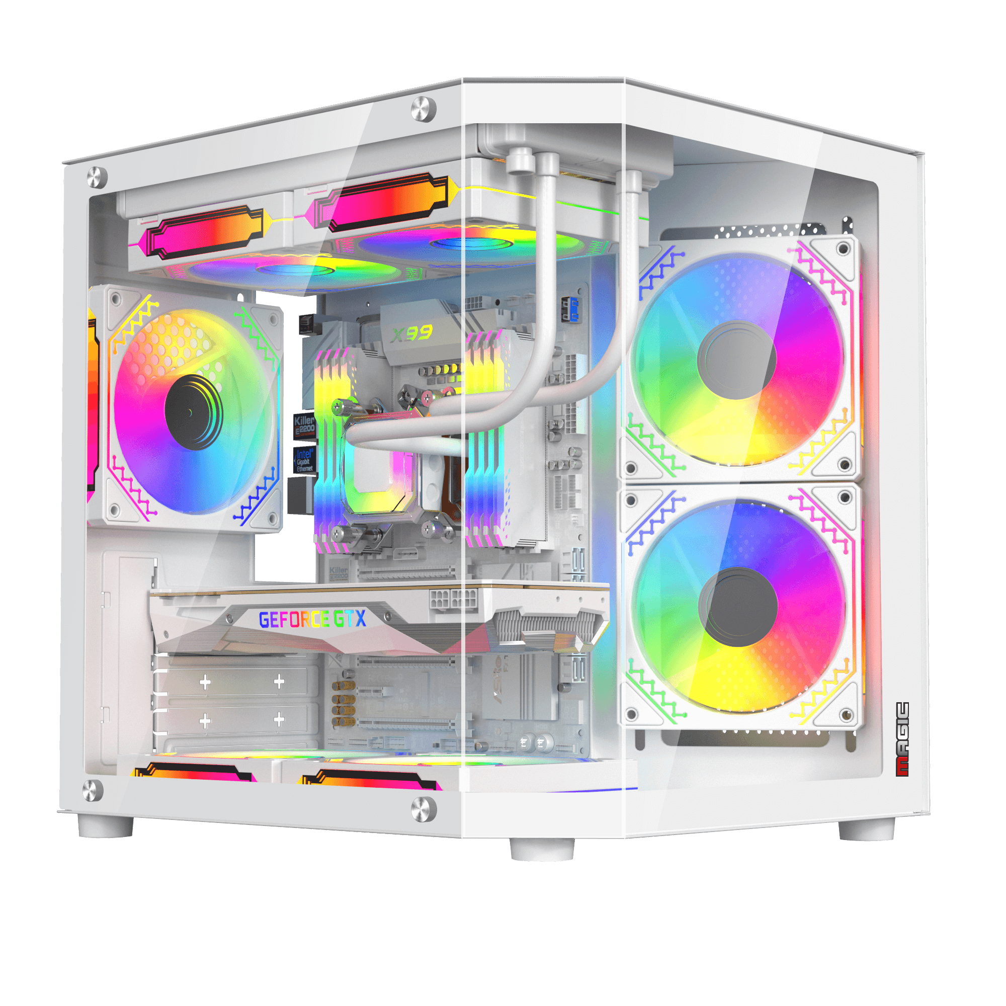 Case Magic Cubi-M Elite (M-ATX - Kèm 3Fan RGB) - White/Trắng