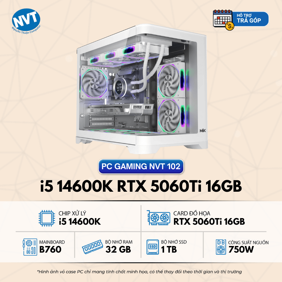 Thùng PC Gaming 05 – i5 14600K | RAM 32GB | 1TB M2 | RTX 5060 Ti 16GB (T5/25)