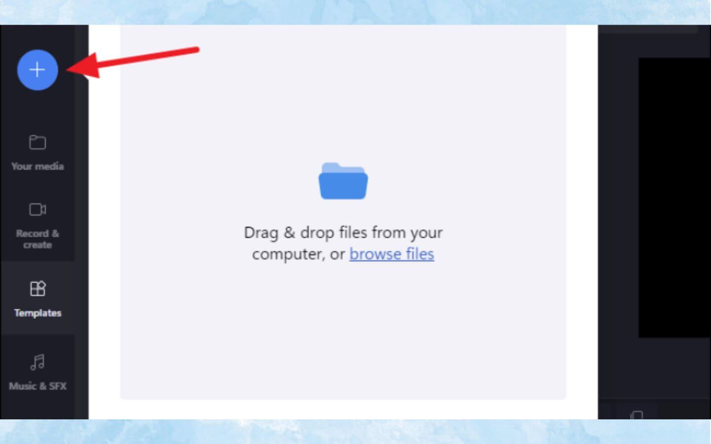 Chọn biểu tượng dấu “+” ở thanh công cụ bên trái, sau đó nhấn “Browse files” để tải video từ máy tính lên. (Nguồn: Internet)