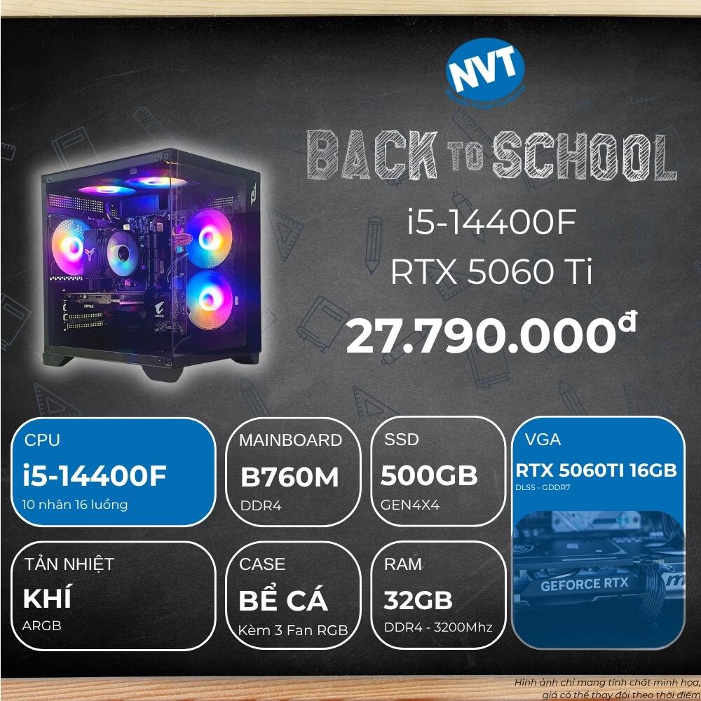 PC BTS INTEL i5-5060 Ti ( i5-14600KF | RTX 5060 Ti 16GB | RAM 32GB | SSD 500GB | 750W )