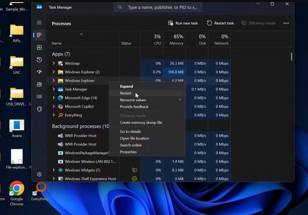 Khởi động lại File Explorer