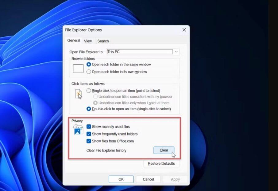 Dọn dẹp bộ nhớ đệm của File Explorer