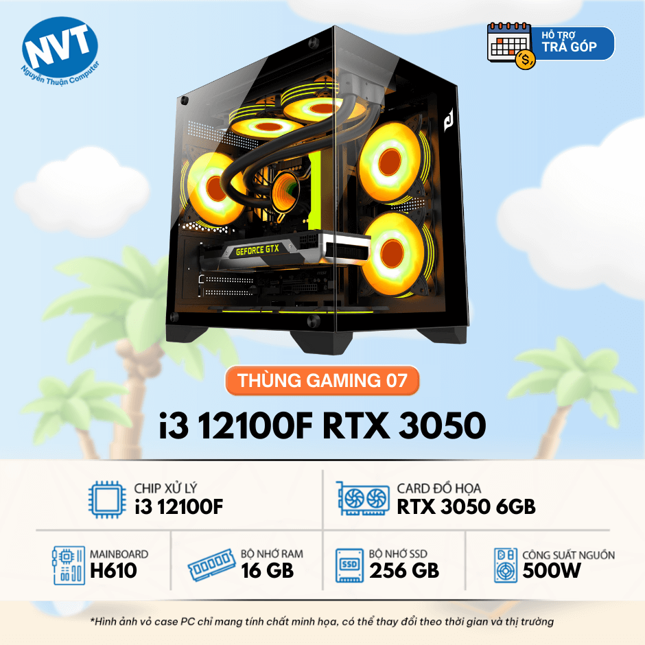 Thùng PC Gaming 07 – i3 12100F | RAM 16GB | 256GB M2 | RTX 3050 6GB (T7/25)