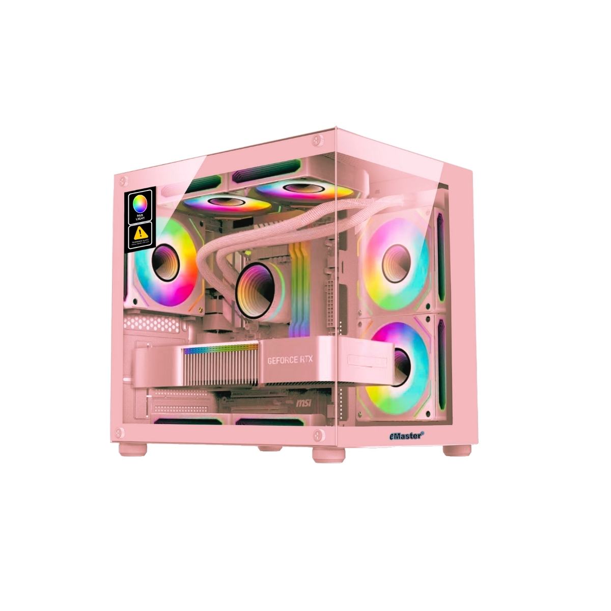 Case EMASTER ECG983P Pink Edition ( mATX – Kèm 3 Fan RGB )